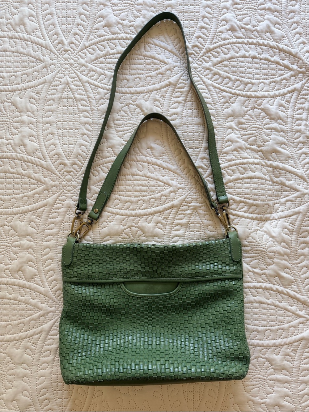 HOBO Woven Leather Crossbody/Shoulder Bag Olive Green - Picture 2 of 12